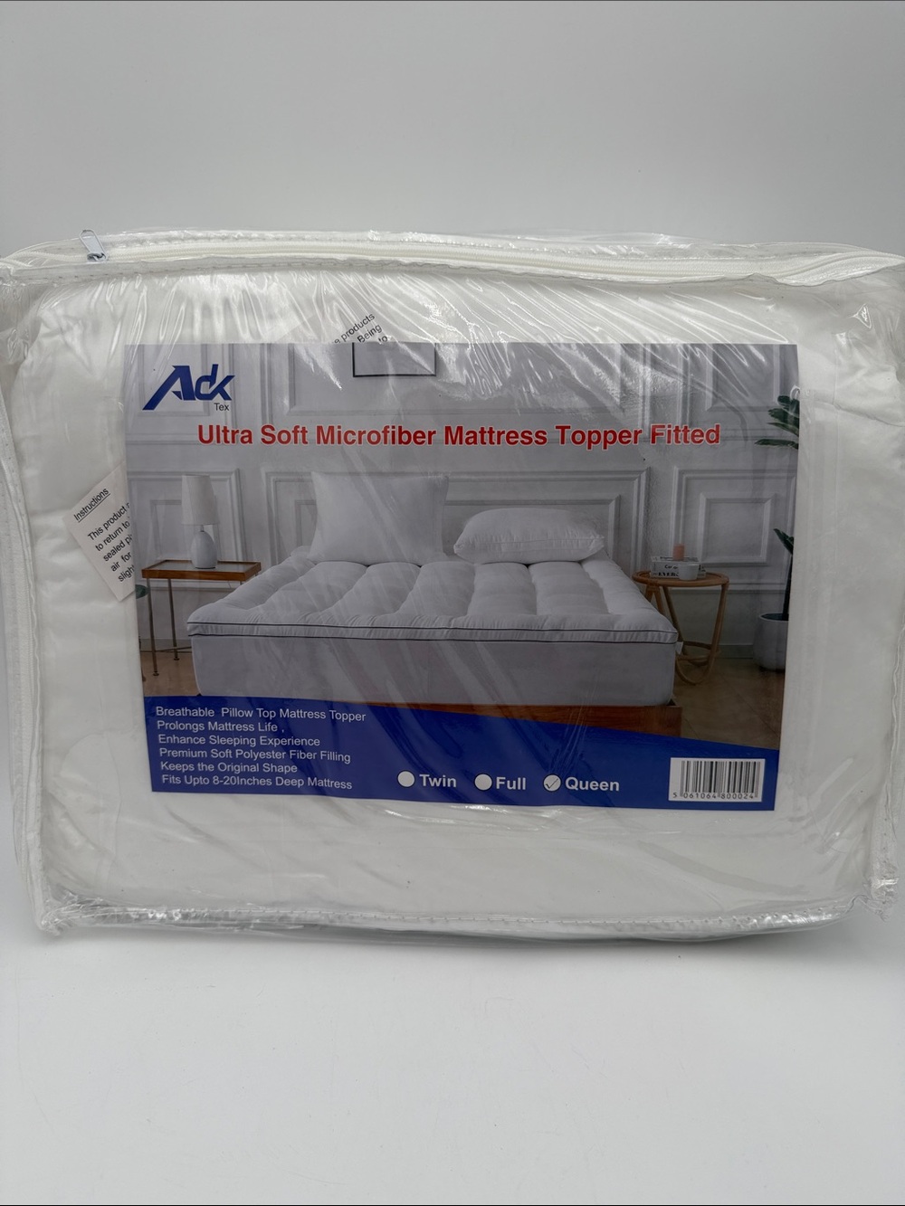 Ultra Soft Microfiber White Mattress Topper - Plush Pillow Top - Queen